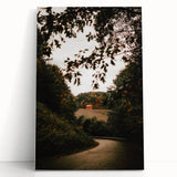 Rustic Landscape Art - Serene Country Road with Distant Red Barn