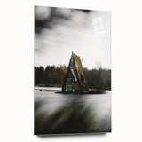 Rustic Cabin Wall Art - Isolated A-Frame House on Lake for Decor