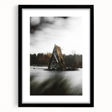 Rustic Cabin Wall Art - Isolated A-Frame House on Lake for Decor