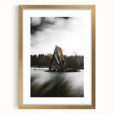 Rustic Cabin Wall Art - Isolated A-Frame House on Lake for Decor