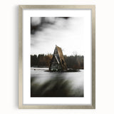Rustic Cabin Wall Art - Isolated A-Frame House on Lake for Decor