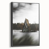 Rustic Cabin Wall Art - Isolated A-Frame House on Lake for Decor