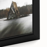 Rustic Cabin Wall Art - Isolated A-Frame House on Lake for Decor