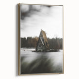 Rustic Cabin Wall Art - Isolated A-Frame House on Lake for Decor