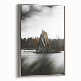 Rustic Cabin Wall Art - Isolated A-Frame House on Lake for Decor
