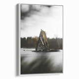 Rustic Cabin Wall Art - Isolated A-Frame House on Lake for Decor