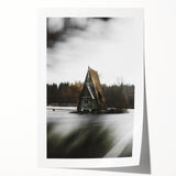 Rustic Cabin Wall Art - Isolated A-Frame House on Lake for Decor