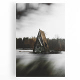 Rustic Cabin Wall Art - Isolated A-Frame House on Lake for Decor