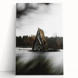 Rustic Cabin Wall Art - Isolated A-Frame House on Lake for Decor
