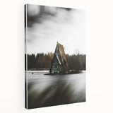 Rustic Cabin Wall Art - Isolated A-Frame House on Lake for Decor