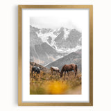Rustic Mountain Landscape with Grazing Horses – Farmhouse Wall Art