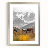 Rustic Mountain Landscape with Grazing Horses – Farmhouse Wall Art