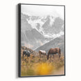 Rustic Mountain Landscape with Grazing Horses – Farmhouse Wall Art