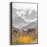 Rustic Mountain Landscape with Grazing Horses – Farmhouse Wall Art