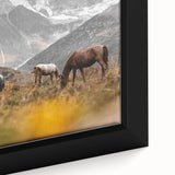 Rustic Mountain Landscape with Grazing Horses – Farmhouse Wall Art