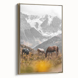Rustic Mountain Landscape with Grazing Horses – Farmhouse Wall Art