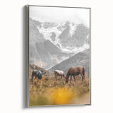 Rustic Mountain Landscape with Grazing Horses – Farmhouse Wall Art