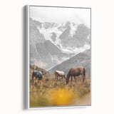 Rustic Mountain Landscape with Grazing Horses – Farmhouse Wall Art