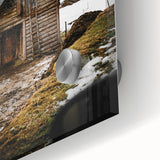 Rustic Log Barn in Winter Wall Art – Cozy Farmhouse Mountain Decor