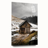 Rustic Log Barn in Winter Wall Art – Cozy Farmhouse Mountain Decor