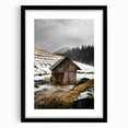 Rustic Log Barn in Winter Wall Art – Cozy Farmhouse Mountain Decor