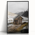 Rustic Log Barn in Winter Wall Art – Cozy Farmhouse Mountain Decor