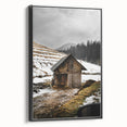 Rustic Log Barn in Winter Wall Art – Cozy Farmhouse Mountain Decor