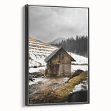Rustic Log Barn in Winter Wall Art – Cozy Farmhouse Mountain Decor