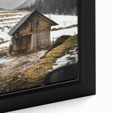 Rustic Log Barn in Winter Wall Art – Cozy Farmhouse Mountain Decor