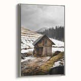 Rustic Log Barn in Winter Wall Art – Cozy Farmhouse Mountain Decor