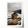 Rustic Log Barn in Winter Wall Art – Cozy Farmhouse Mountain Decor