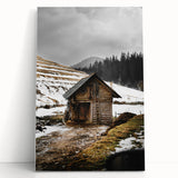 Rustic Log Barn in Winter Wall Art – Cozy Farmhouse Mountain Decor