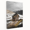 Rustic Log Barn in Winter Wall Art – Cozy Farmhouse Mountain Decor