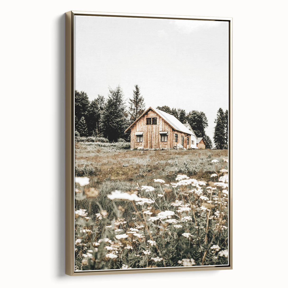 Rustic Barn with Wildflowers Wall Art – Farmhouse Nature-Inspired Decor