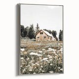 Rustic Barn with Wildflowers Wall Art – Farmhouse Nature-Inspired Decor