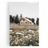 Rustic Barn with Wildflowers Wall Art – Farmhouse Nature-Inspired Decor