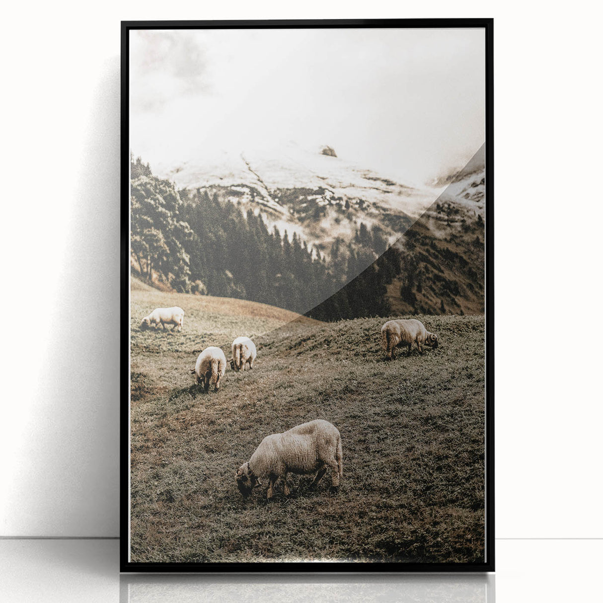 Rustic Sheep in Mountain Landscape – Farmhouse Pastoral Wall Art