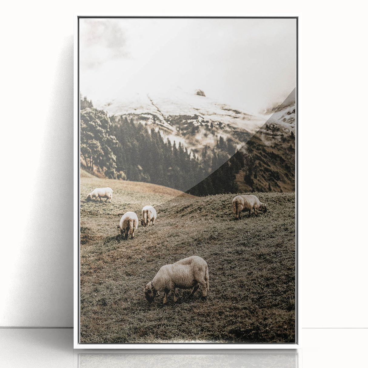 Rustic Sheep in Mountain Landscape – Farmhouse Pastoral Wall Art