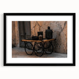 Vintage Cookware on Wooden Cart – Rustic Farmhouse Wall Art