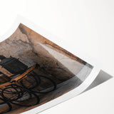 Vintage Cookware on Wooden Cart – Rustic Farmhouse Wall Art