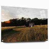 Rustic Landscape Wall Art – Peaceful Farmhouse Cabin in Golden Field