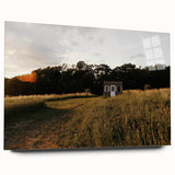 Rustic Landscape Wall Art – Peaceful Farmhouse Cabin in Golden Field