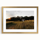 Rustic Landscape Wall Art – Peaceful Farmhouse Cabin in Golden Field