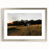 Rustic Landscape Wall Art – Peaceful Farmhouse Cabin in Golden Field