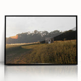 Rustic Landscape Wall Art – Peaceful Farmhouse Cabin in Golden Field