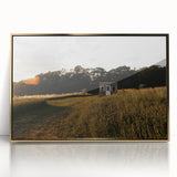 Rustic Landscape Wall Art – Peaceful Farmhouse Cabin in Golden Field