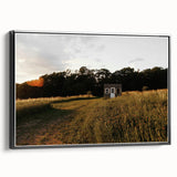 Rustic Landscape Wall Art – Peaceful Farmhouse Cabin in Golden Field