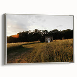 Rustic Landscape Wall Art – Peaceful Farmhouse Cabin in Golden Field