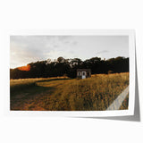 Rustic Landscape Wall Art – Peaceful Farmhouse Cabin in Golden Field