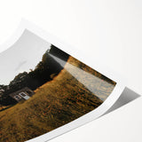 Rustic Landscape Wall Art – Peaceful Farmhouse Cabin in Golden Field